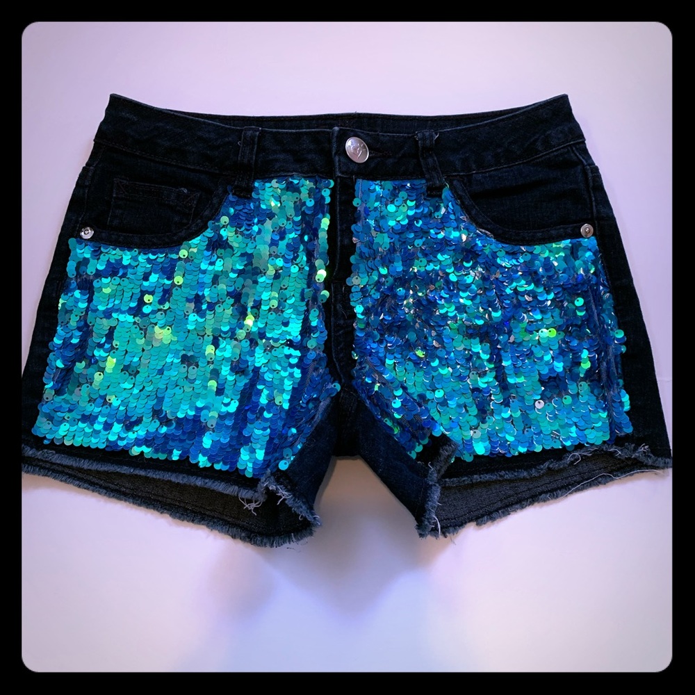 Justice Girls Sequin front denim shorts sz 12